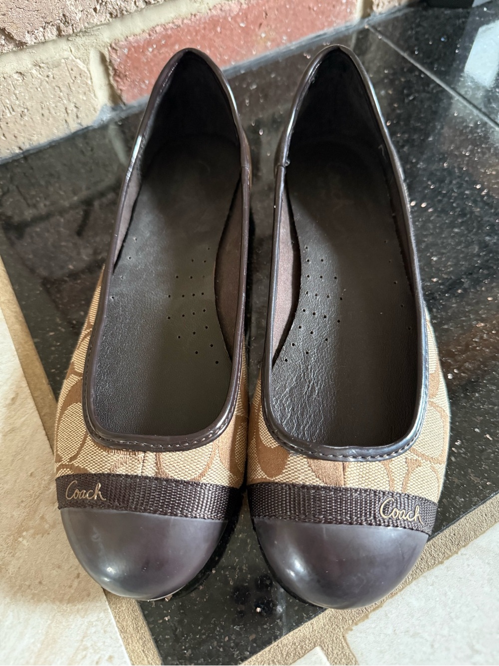Coach Brown Signature Canvas Cap-Toe Ballet Flats